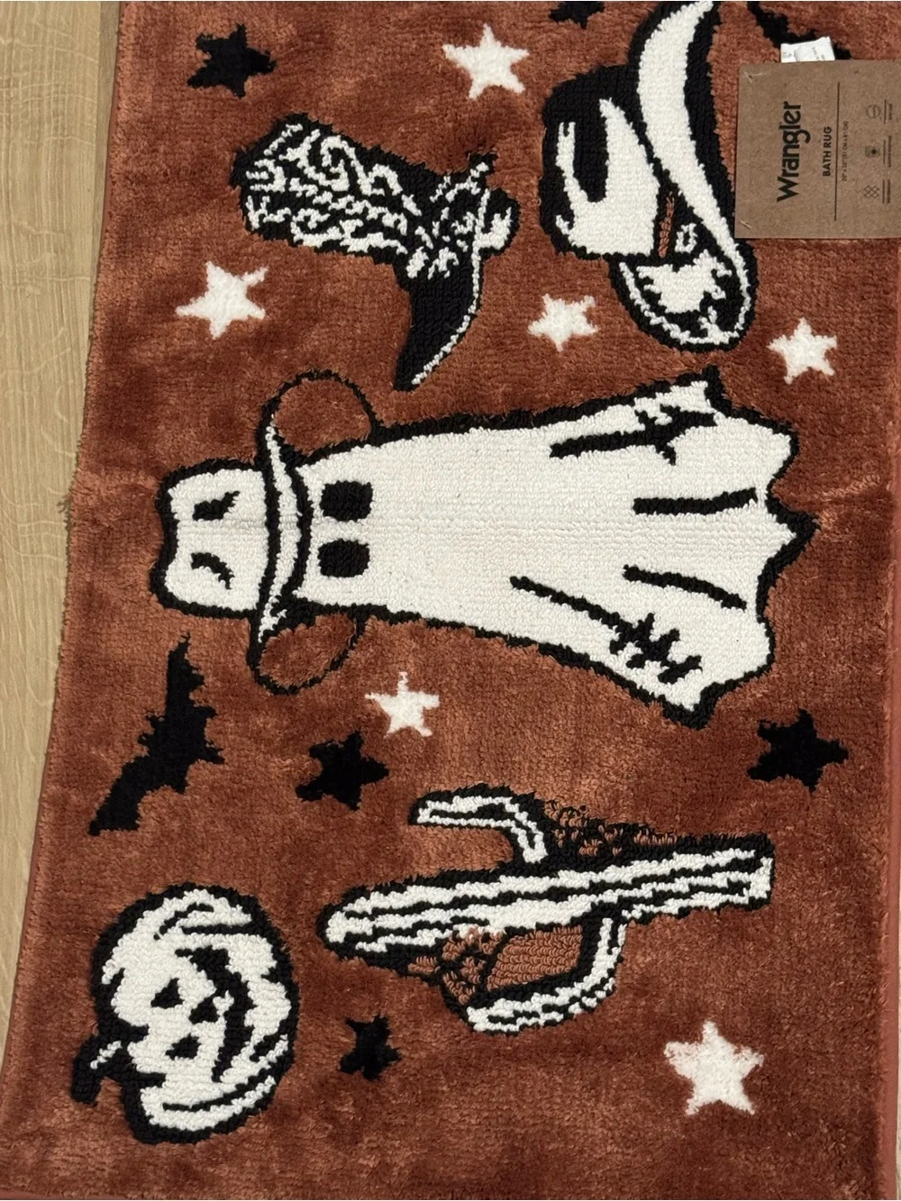 Wrangler Rust Orange and White Halloween Ghost bath mat Rug
